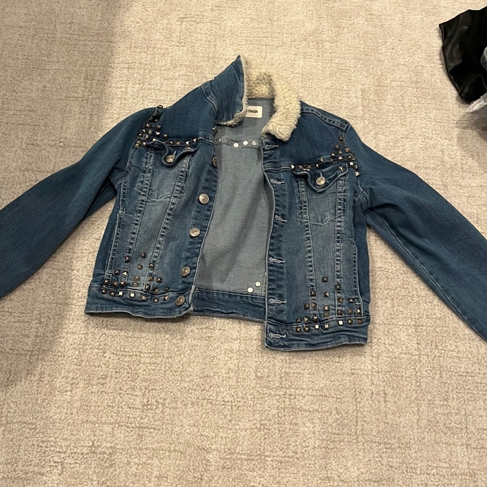 MEGA DEAL DARK BLUE HUDSON JEAN JACKET WITH FUR AND JEWELS!!!